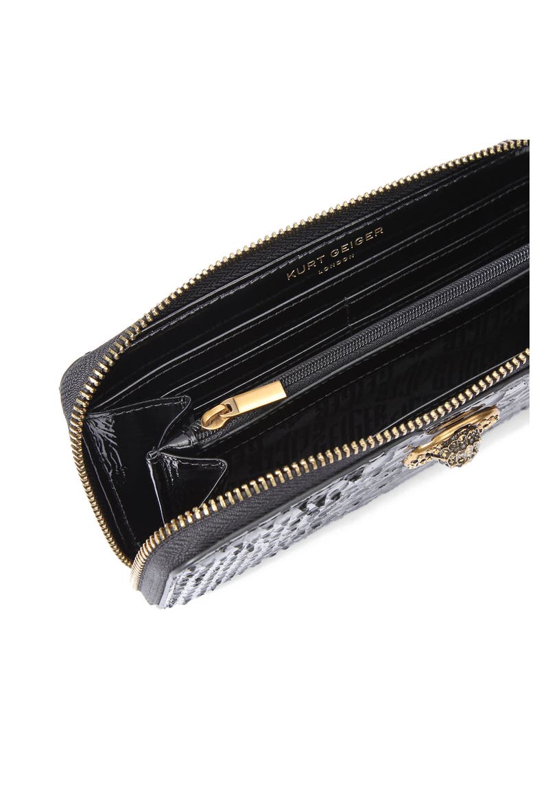 Chelsea Zip Around Embossed Leather Wallet, Alternate, color, BLACK