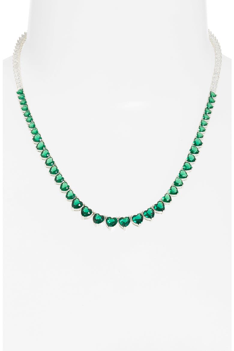 Graduated Heart Tennis Necklace, Alternate, color, SILVER- HALF GREEN/ WHITE