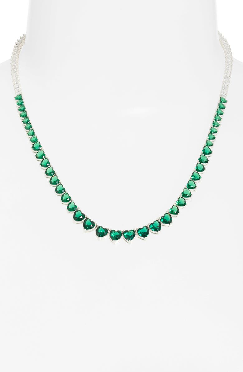 SHYMI Graduated Heart Tennis Necklace, Alternate, color, Silver- Half Green/ White