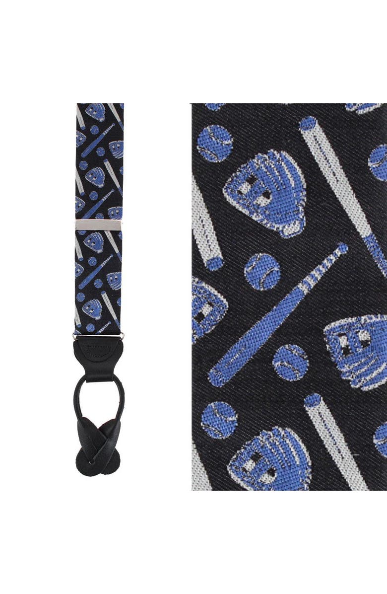 Trafalgar Life Is Better with Baseball Novelty Silk Button End Suspenders, Main, color, Black