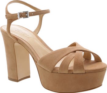 Sandales Plates Schutz En Daim Beige – Fabriqué Au Brésil, Talon Court, Occasion