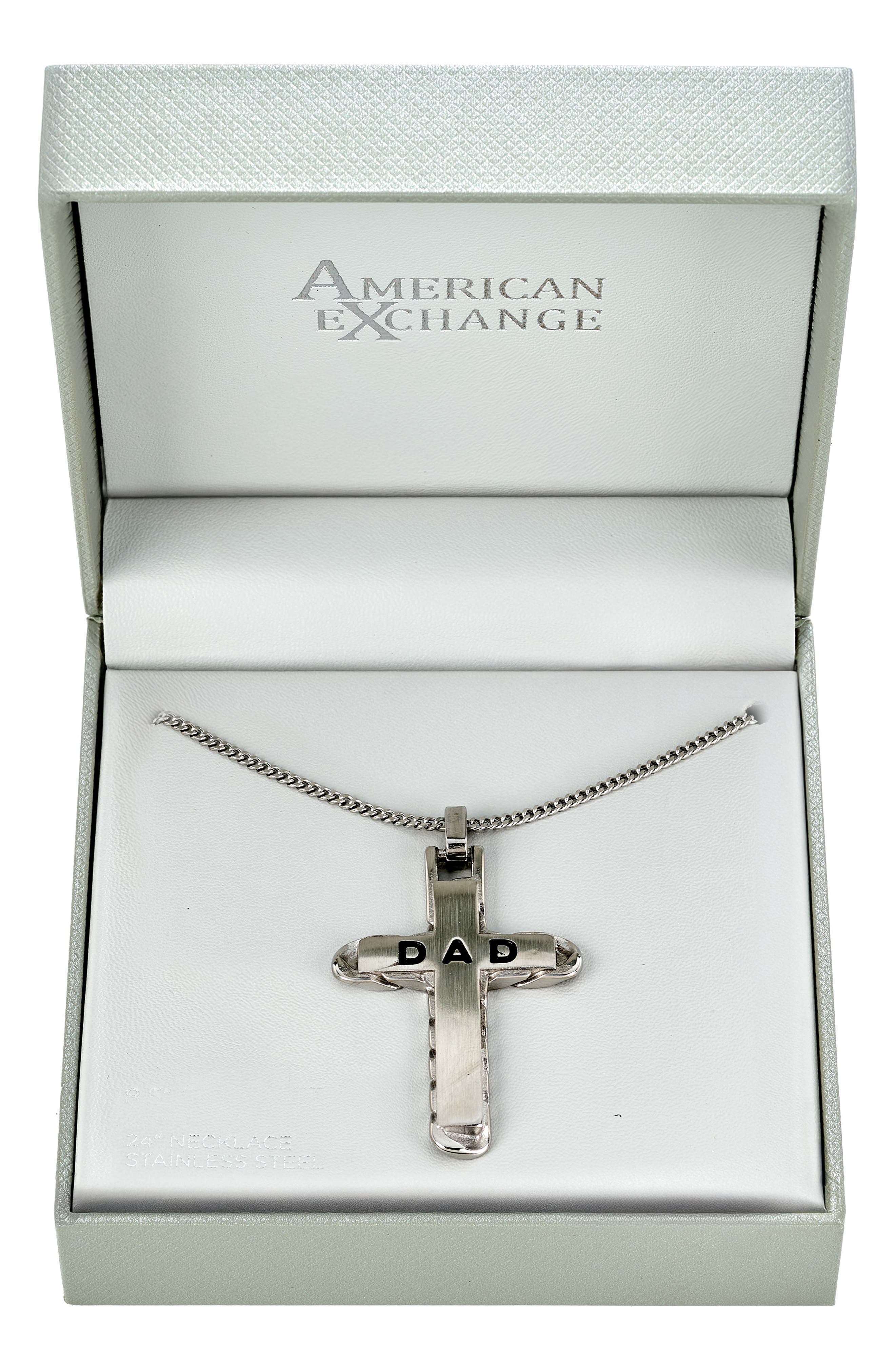 Men's Stainless Steel Dad Engraved Cross Pendant Necklace