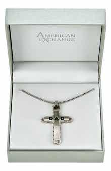 Men's Stainless Steel Dad Engraved Cross Pendant Necklace