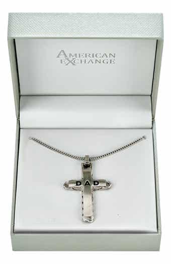 Men's Stainless Steel Dad Engraved Cross Pendant Necklace