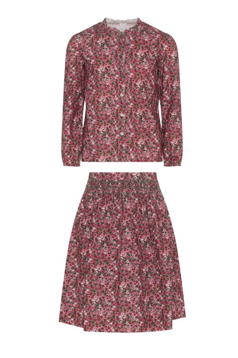 Flower Print Lace Skirt Set, Collared Button Top and A-Line Skirt (Big Kid)