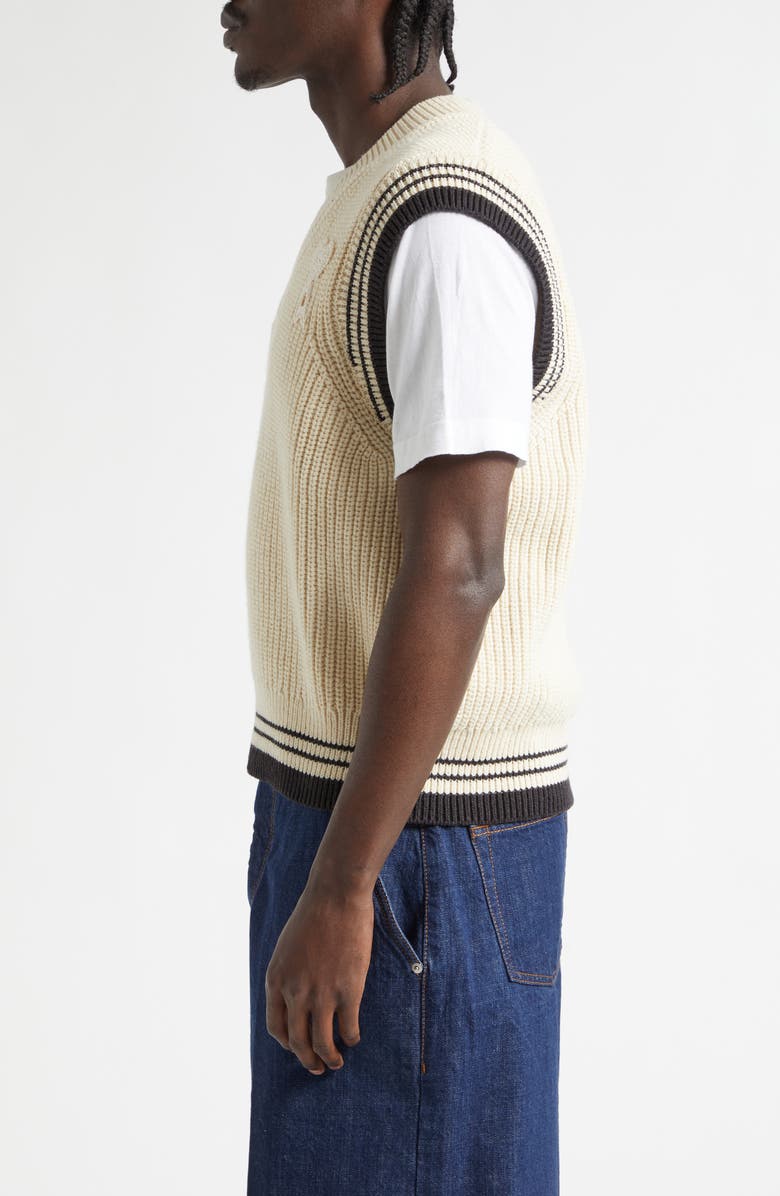 AMI PARIS Ami de Coeur Rib Wool & Cotton V-Neck Sweater Vest, Alternate, color, Blanc Creme