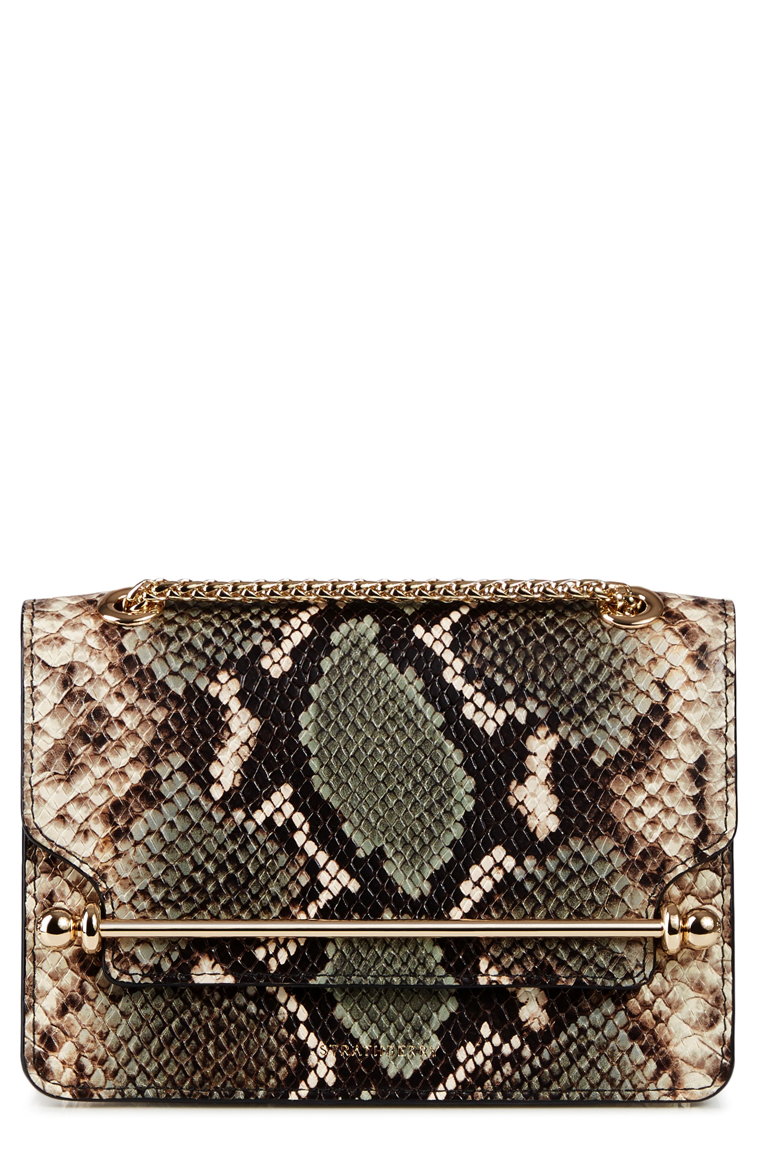 Strathberry Mini East/West Snake Embossed Leather Shoulder Bag, Main, color, 