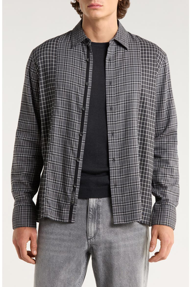 Dalton Patchwork Cotton Blend Flannel Button-Up Shirt, Main, color, BLACK/ WHITE