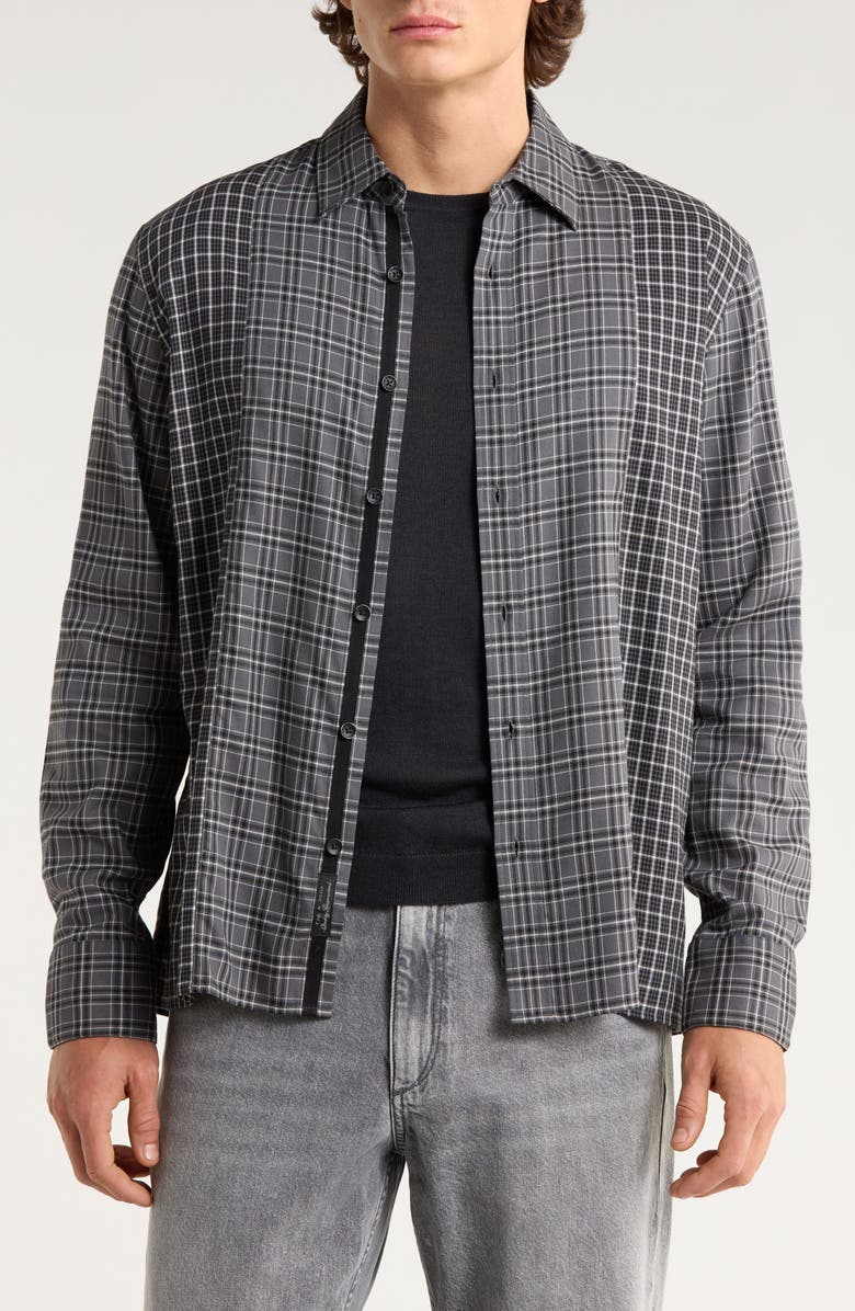 rag & bone Dalton Patchwork Cotton Blend Flannel Button-Up Shirt, Main, color, Black/ White