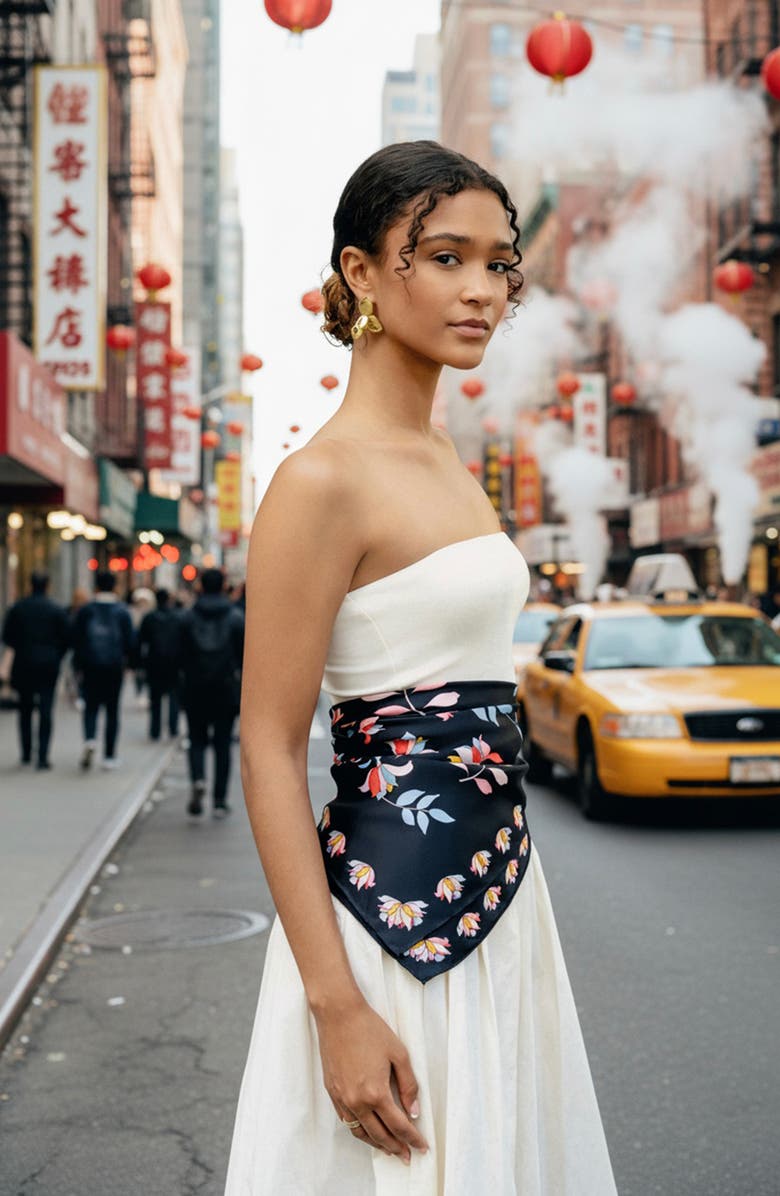 Jessie Zhao New York Double Sided Silk Scarf Midnight Garden, Alternate, color, Black