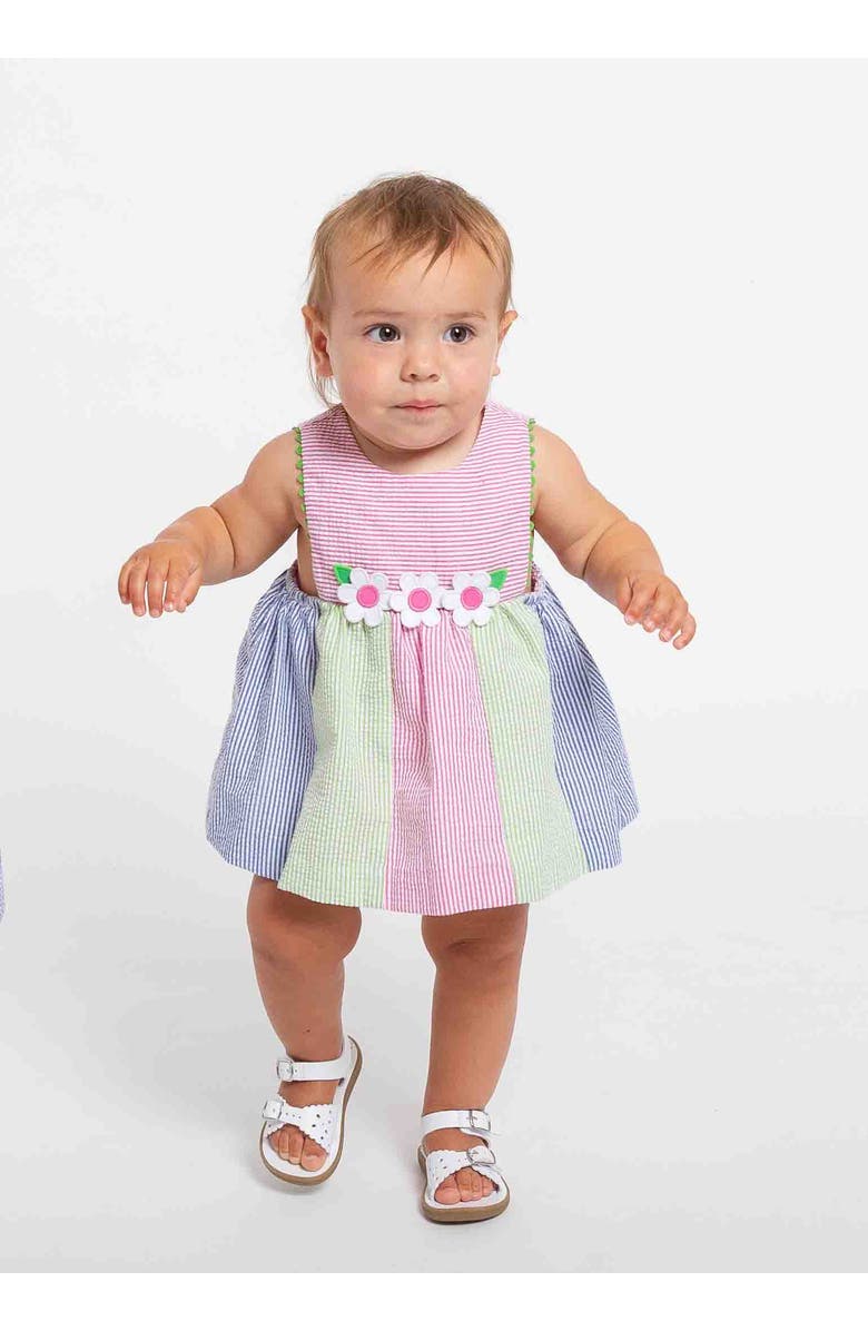 Florence Eiseman Seersucker Romper With Flowers, Alternate, color, Multicolor