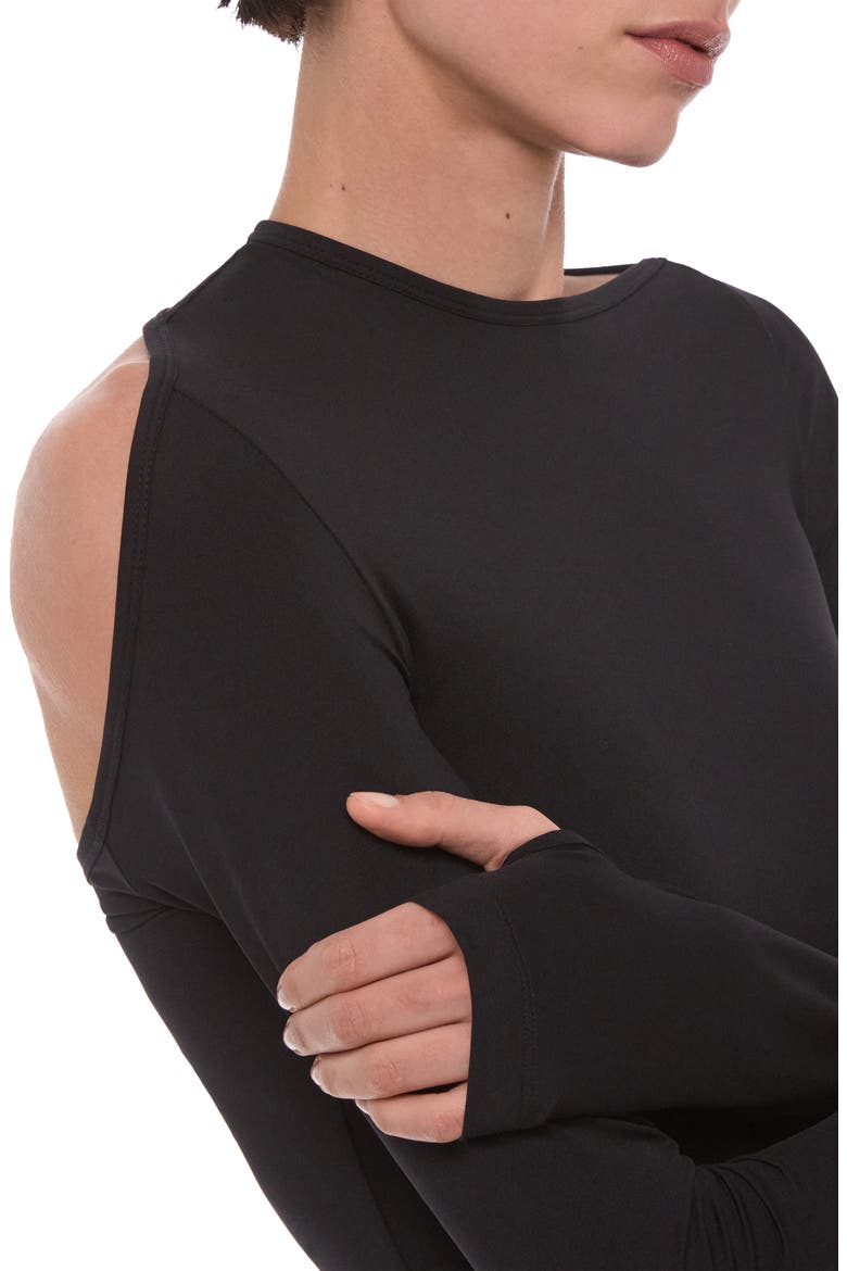 Asymmetrical Cutout Long Sleeve T-Shirt, Alternate, color, BLACK