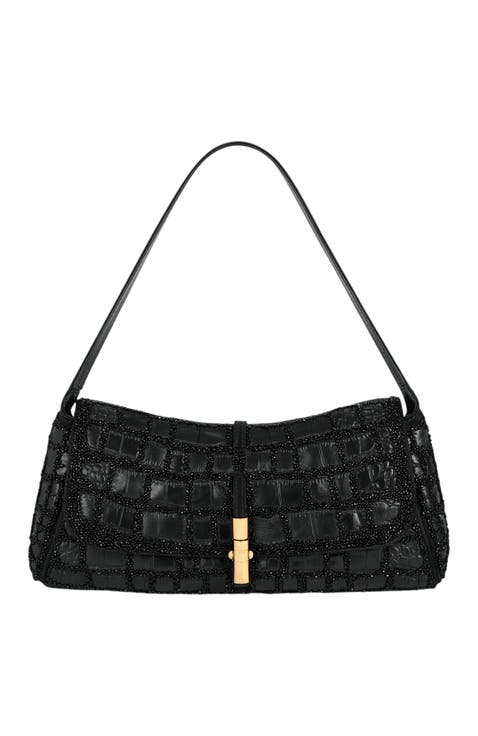 Metropolis Bag in Crocodile-Effect Leather with Embroidery