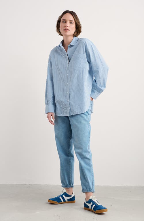 Seasalt Cornwall Sea Path Oversize Organic Cotton Poplin Button-up Shirt In Blue