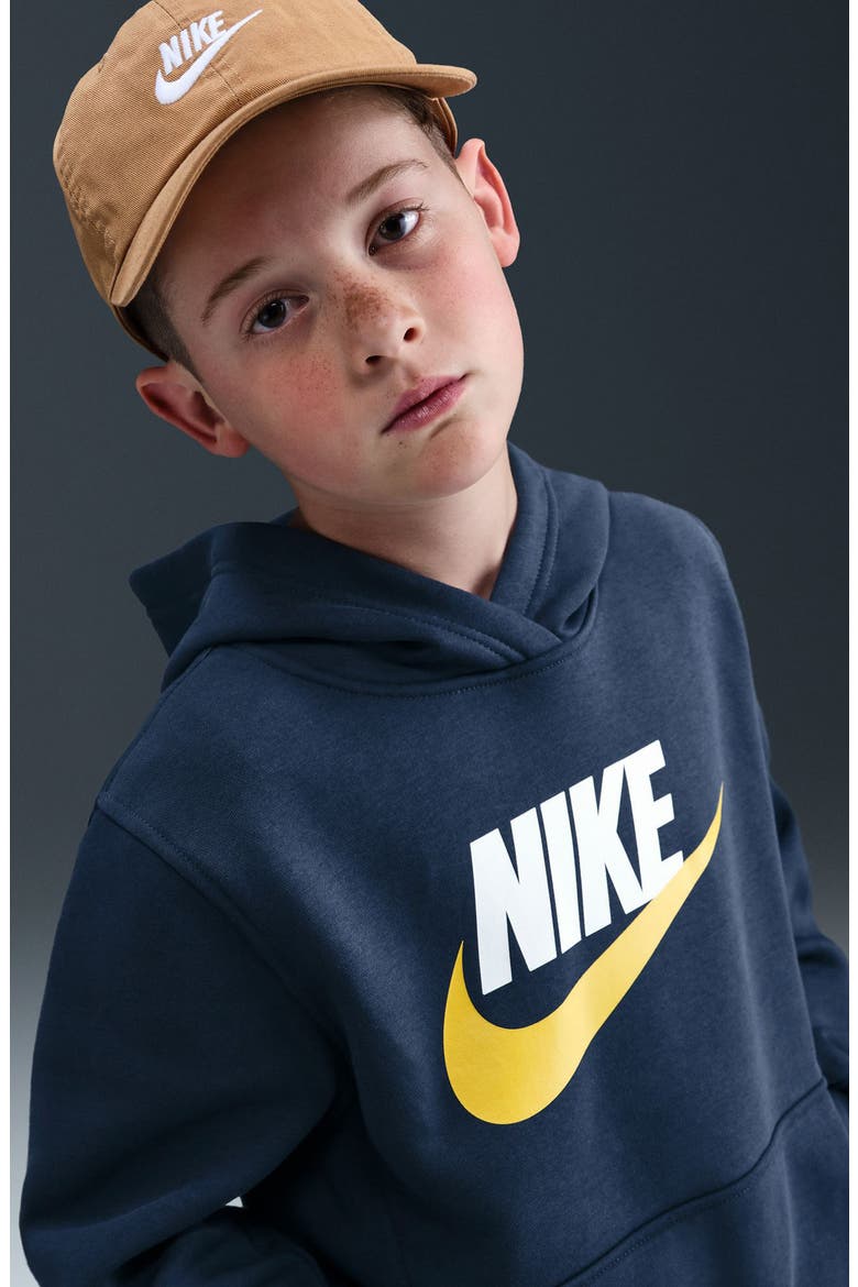 Kids' Sportswear Club Fleece Hoodie, Alternate, color, MIDNIGHT NAVY/ BRIGHT CITRON
