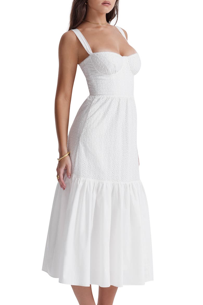 Elia Floral Stretch Cotton Blend Corset Sundress, Alternate, color, IVORY