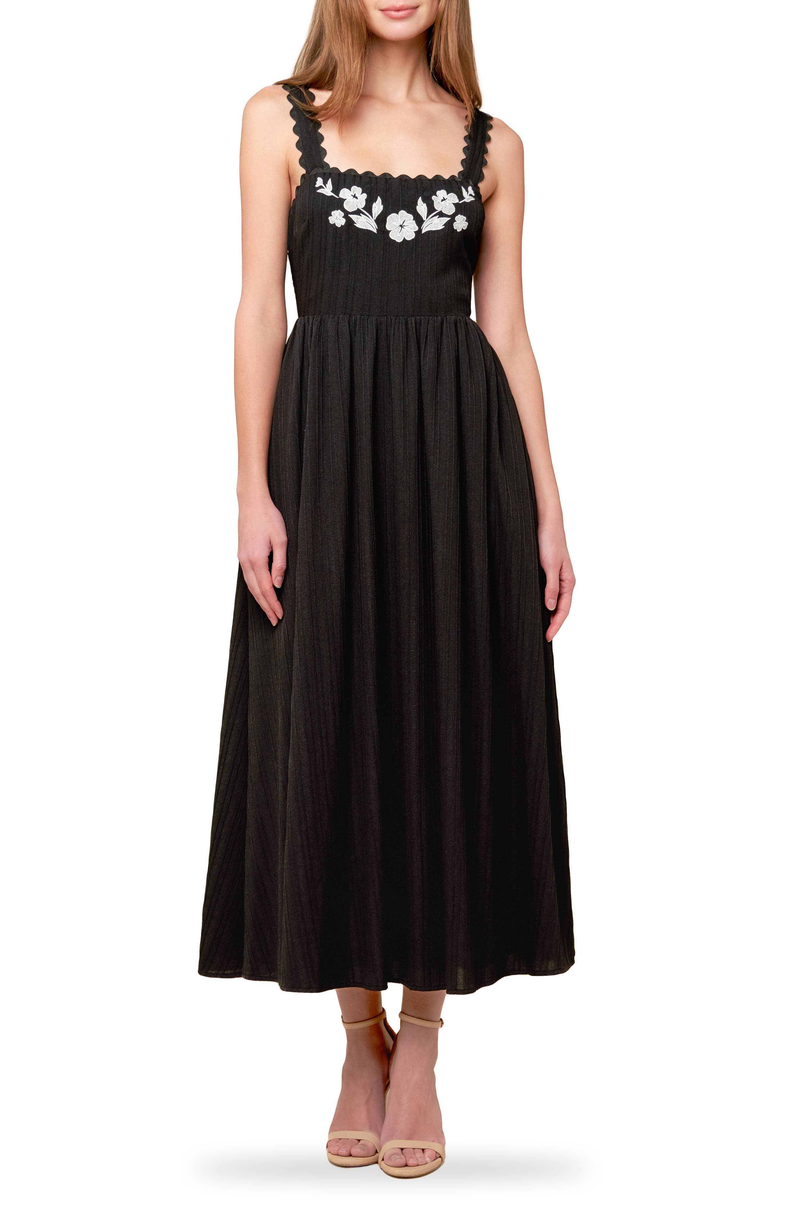 FLYING TOMATO Embroidered Fit and Flare Midi Dress