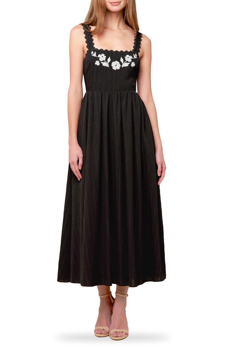 FLYING TOMATO Embroidered Fit and Flare Midi Dress, Main, color,
