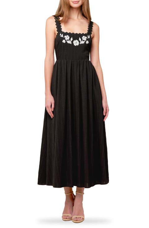 Embroidered Fit and Flare Midi Dress