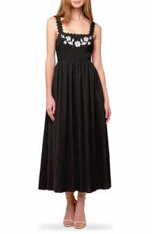 FLYING TOMATO Embroidered Fit and Flare Midi Dress