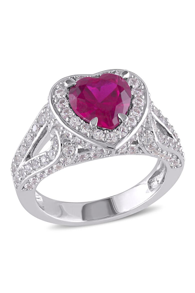 Created Ruby & White Sapphire Heart Ring, Main, color, Lab-Created Ruby