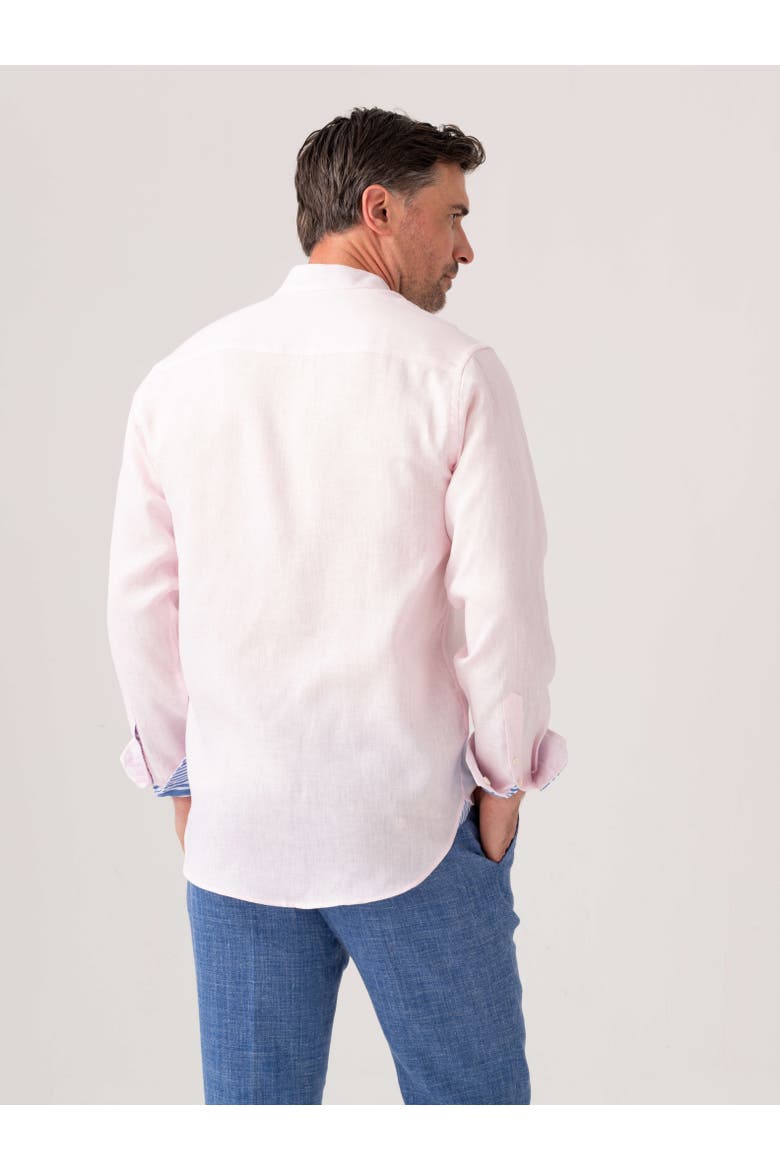 Linen Band Collar Shirt, Alternate, color, Pink
