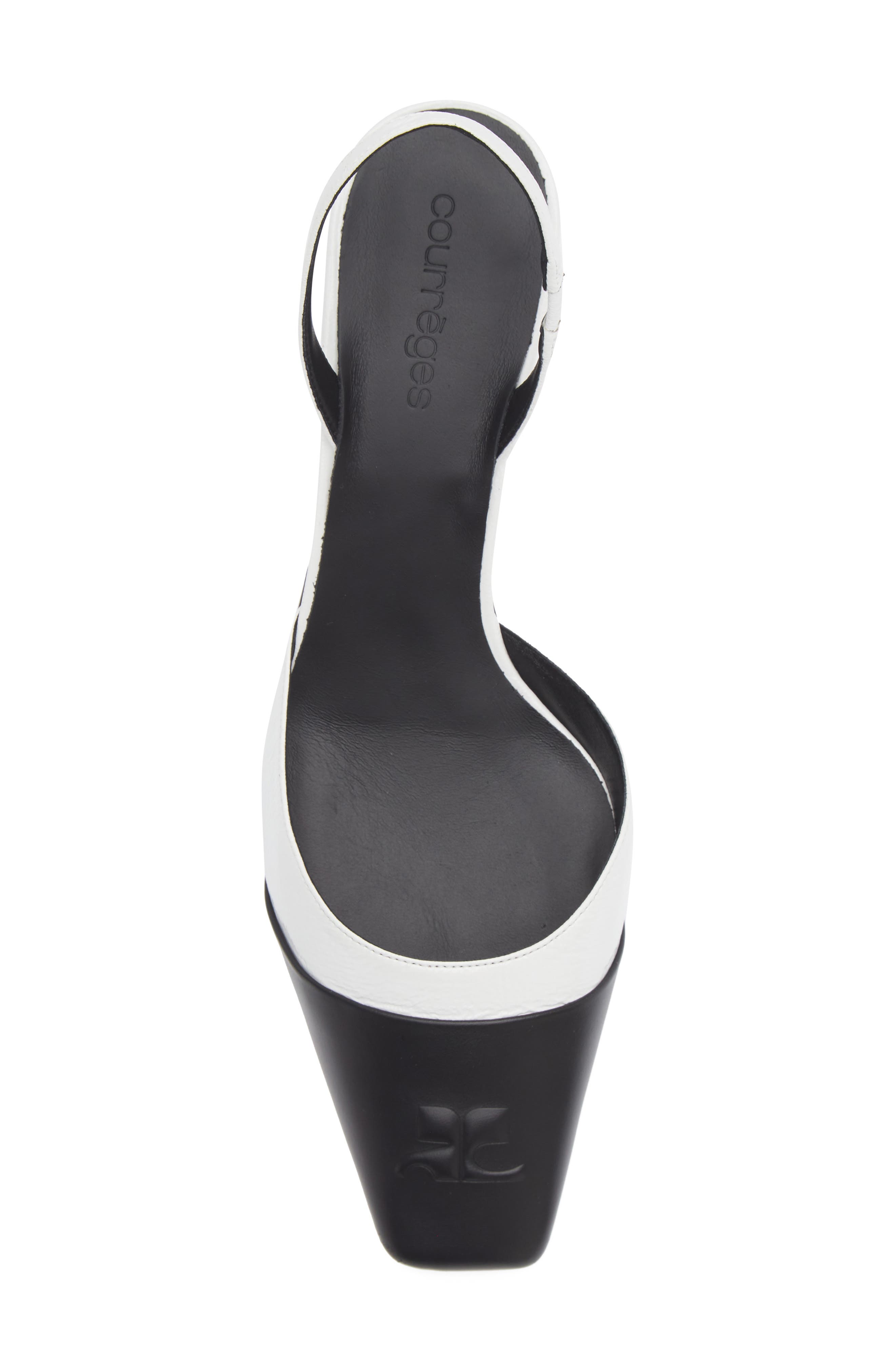 Two-Tone Kitten Heel Embossed Toe Slingback Pump, Alternate, color, WHITE/ BLACK