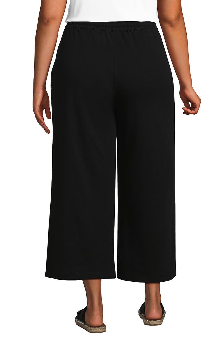 Lands
 End Sport Knit Pull On Drawstring Wide Leg Crop Pants, Alternate, color, Black