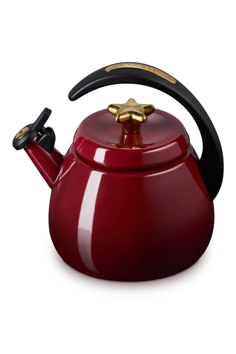Star Knob Enamel on Steel Whistling Tea Kettle, Main, color, GARNET
