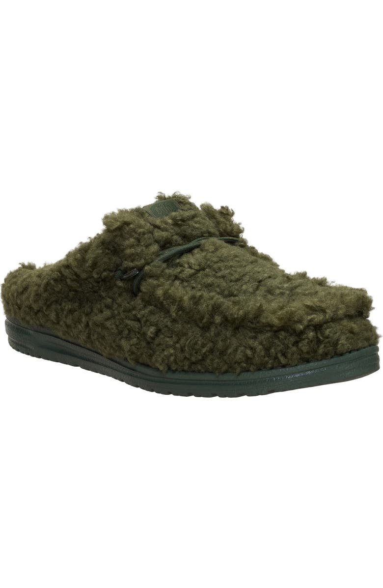 Hey Dude Wally Faux Shearling Slipper, Main, color, Moss