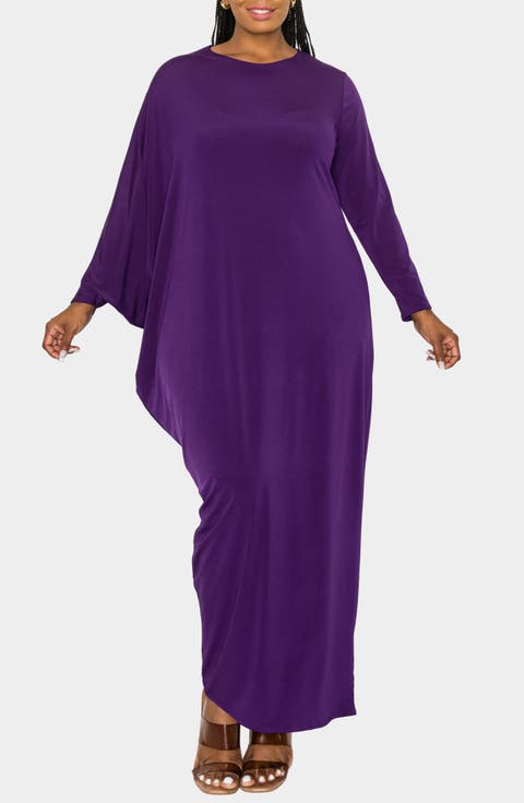 Louella Asymmetrical Long Sleeve Stretch Maxi Dress (Plus)