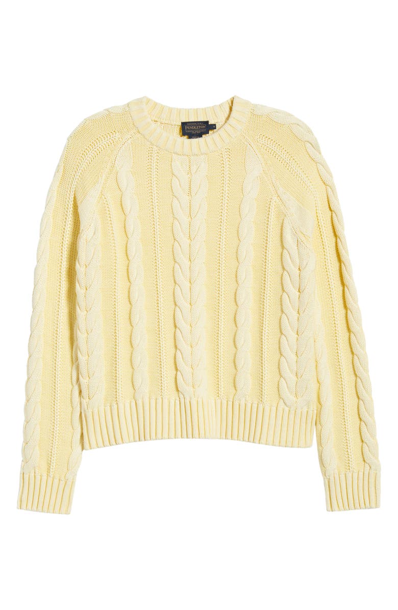 Pendleton Cable Stitch Cotton Sweater, Alternate, color, Butter Yellow