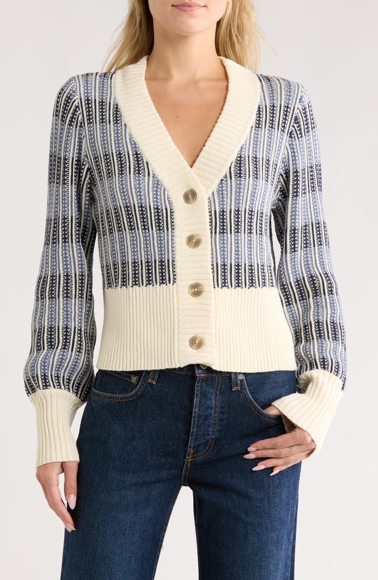 Melrose and Market Stripe Cardigan, Main, color, Navy- Blue Lucia Stripe