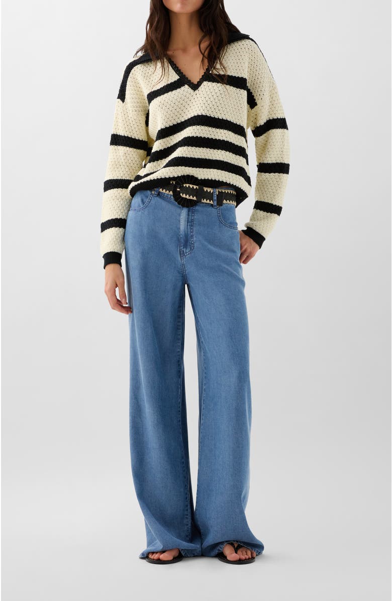 Scalpers Polo Crochet Jumper, Alternate, color, Blackstripes