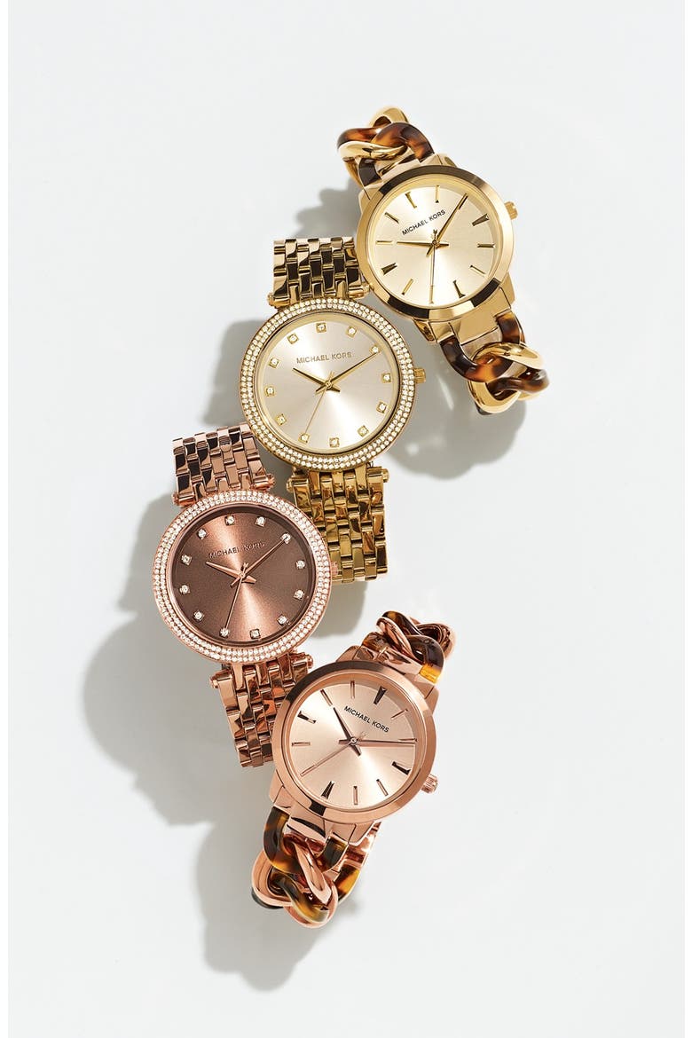 Michael Kors 'Darci' Crystal Bezel Bracelet Watch, 39mm, Alternate, color, ROSE GOLD