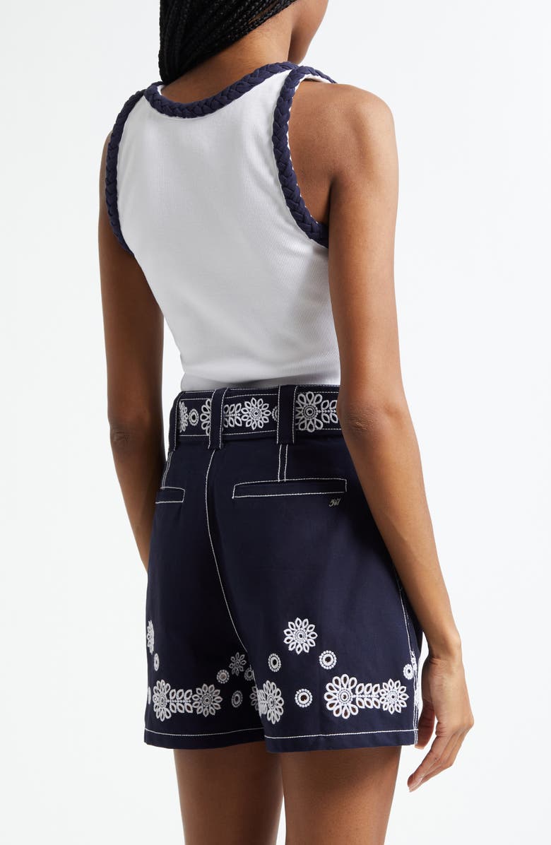 Cinq à Sept Braided Trim Stretch Cotton Tank, Alternate, color, White/ Navy