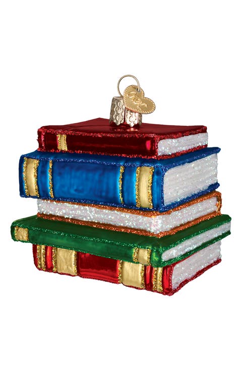 Stack of Books Glass Ornament