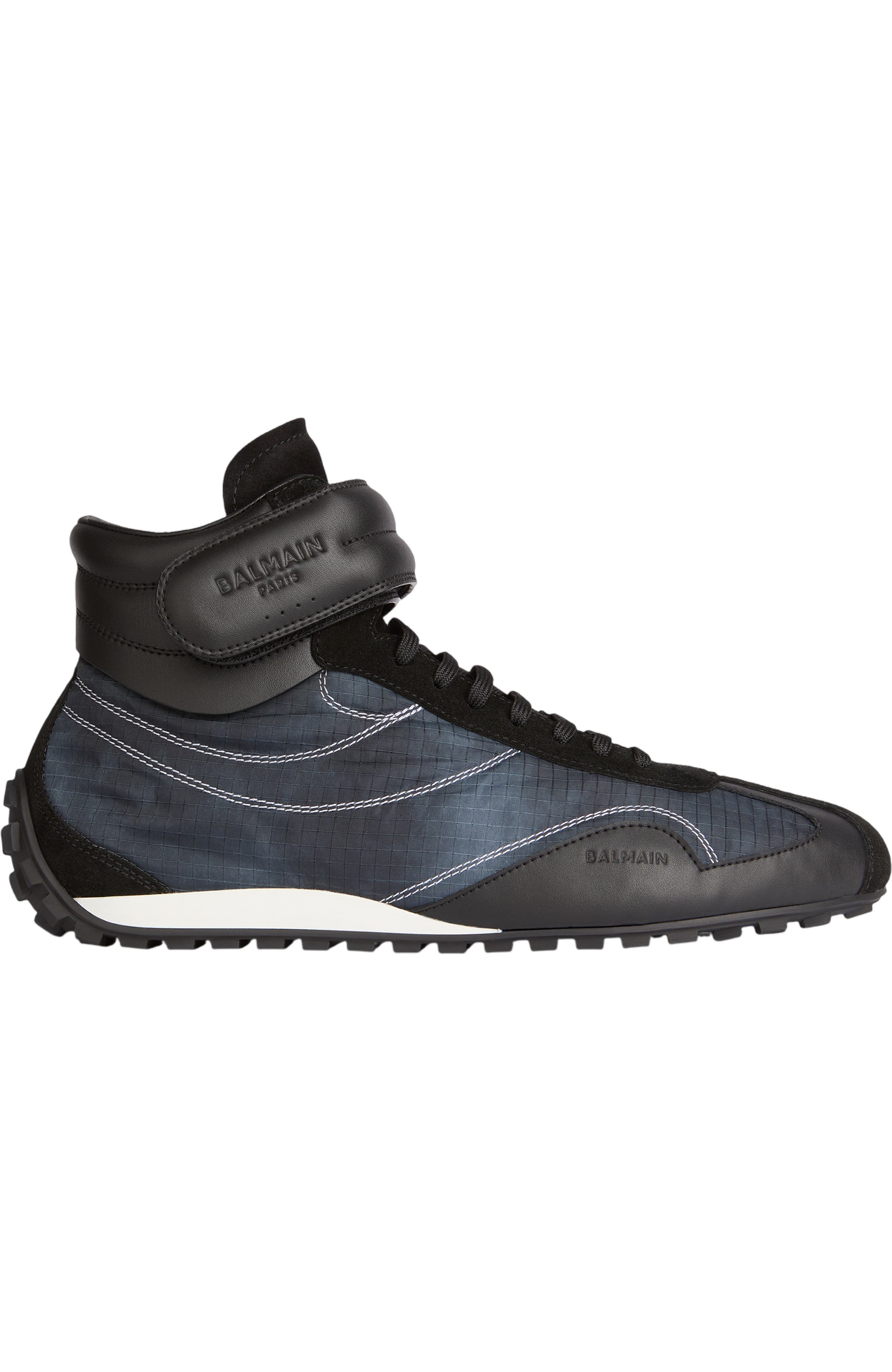 Racing Mid-Top trainers in nylon and leather, Alternate, color, black