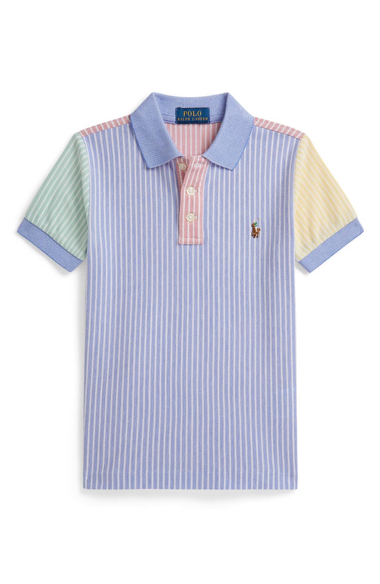 Polo Ralph Lauren Kids' Mismatched Stripe Cotton Piqué Polo, Main, color, Harbor Island Blue Multi