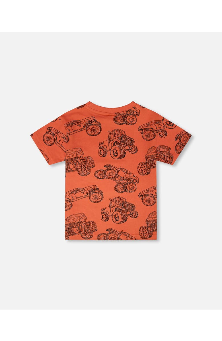 Deux par Deux Organic Cotton Jersey Trucks T-Shirt, Alternate, color, Orange Printed Trucks