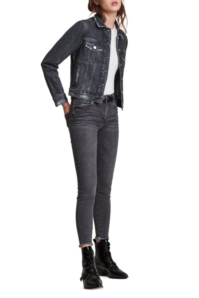 Women's Hay Distressed Denim Jacket, Alternate, color, WASHED BLACK
