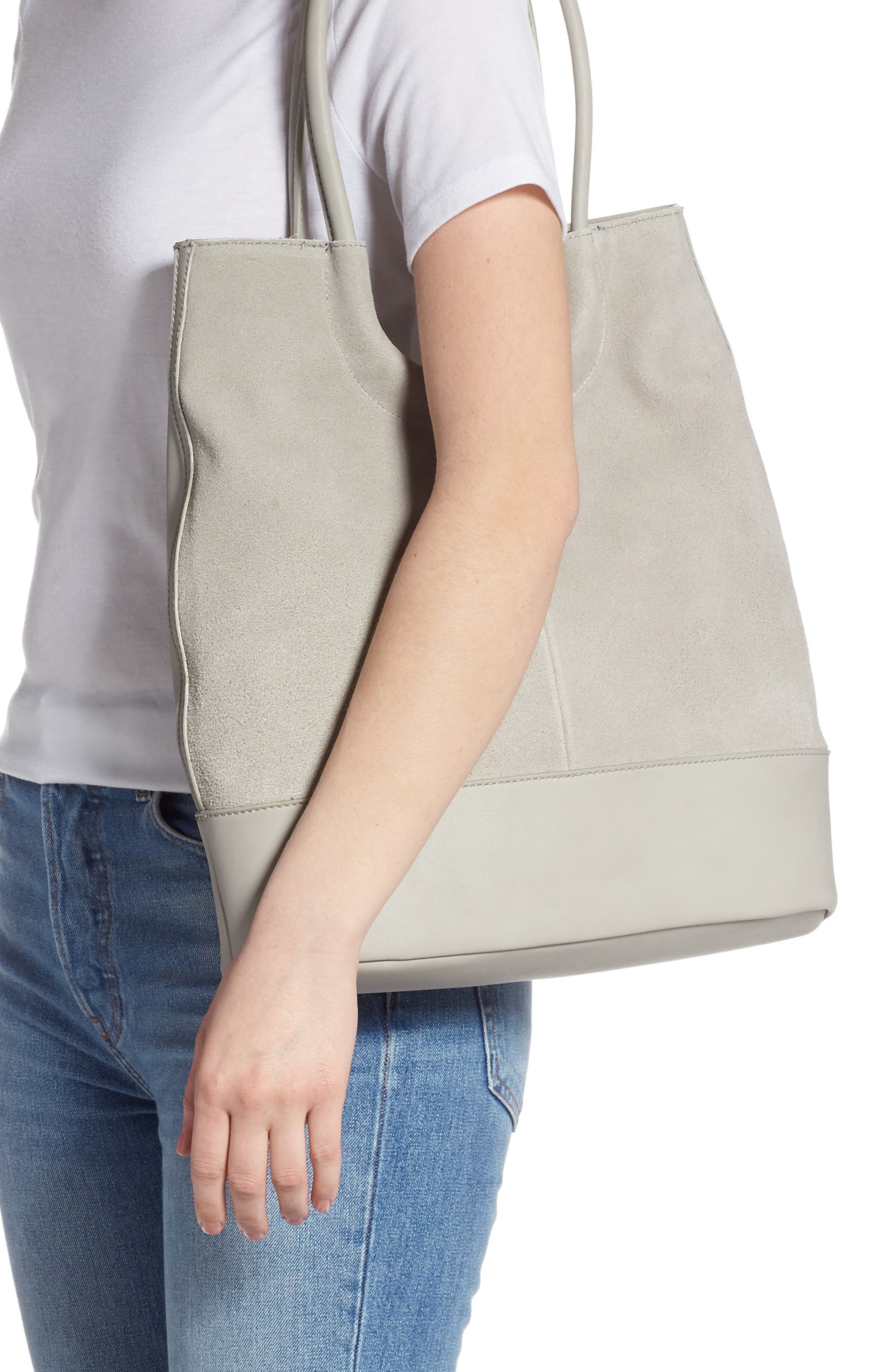 Sole Society Debdi Suede & Faux Leather Tote, Alternate, color, 