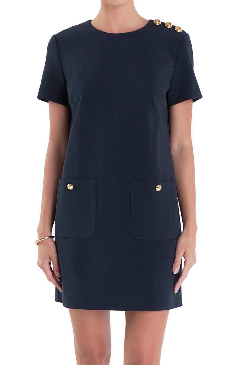 English Factory Golden Button Shift Minidress, Alternate, color, Navy