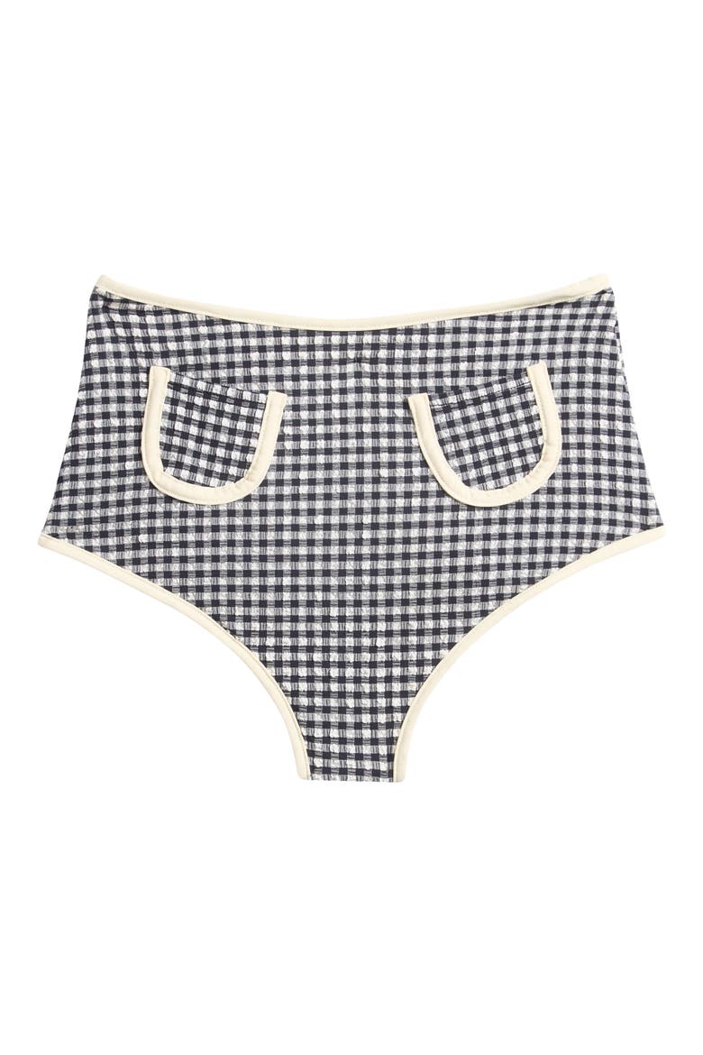 Gingham High Waist Bikini Bottoms, Alternate, color, BLACK/ WHITE GINGHAM