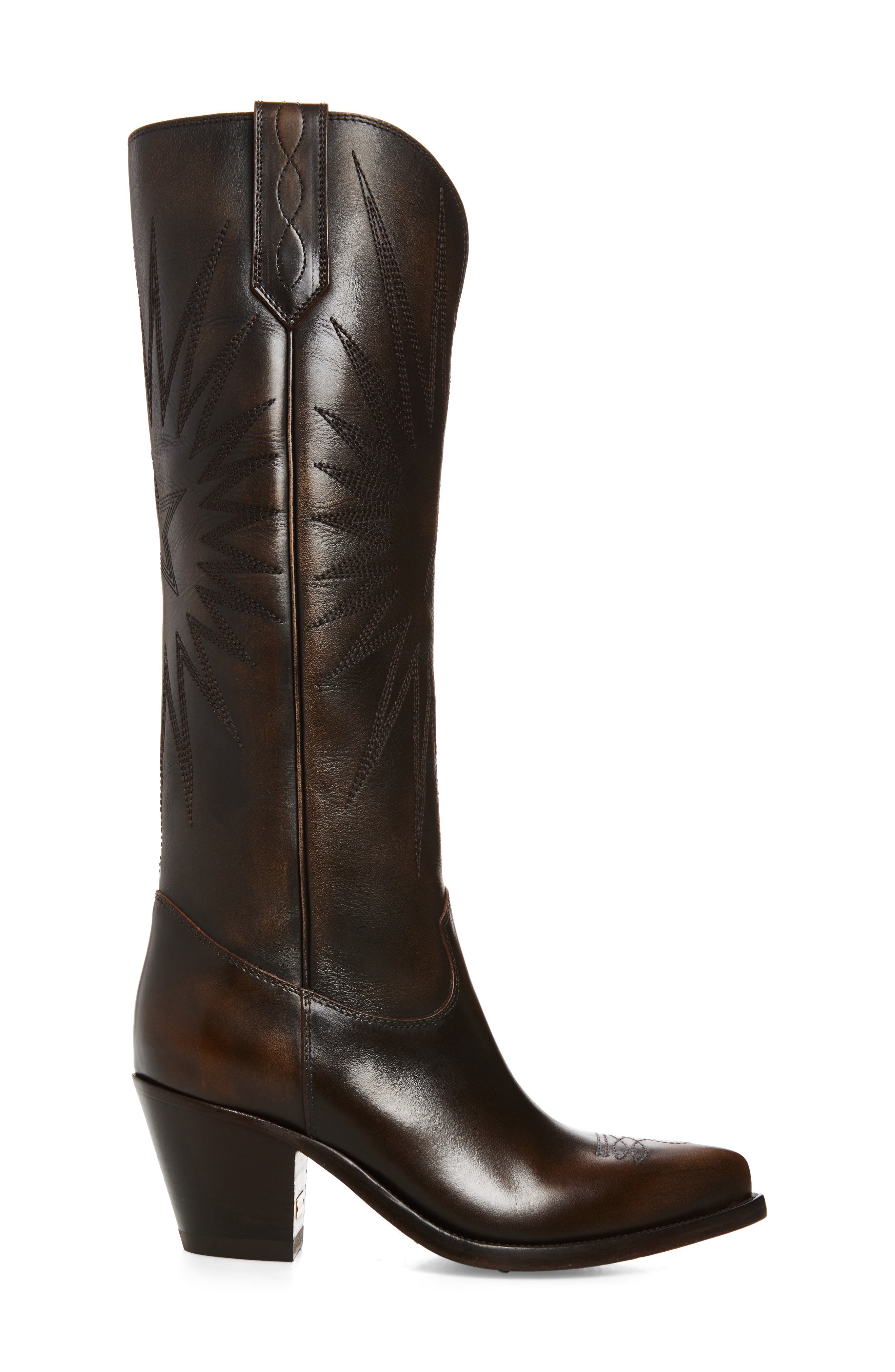 Golden Goose Wish Star Tall Western Boot, Alternate, color, Dark Brown/ Beige