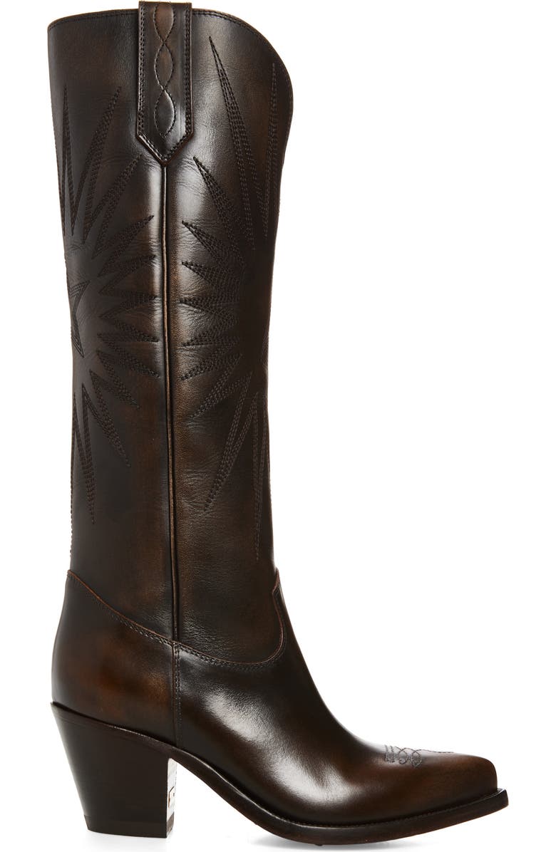 Golden Goose Wish Star Tall Western Boot, Alternate, color, Dark Brown/ Beige