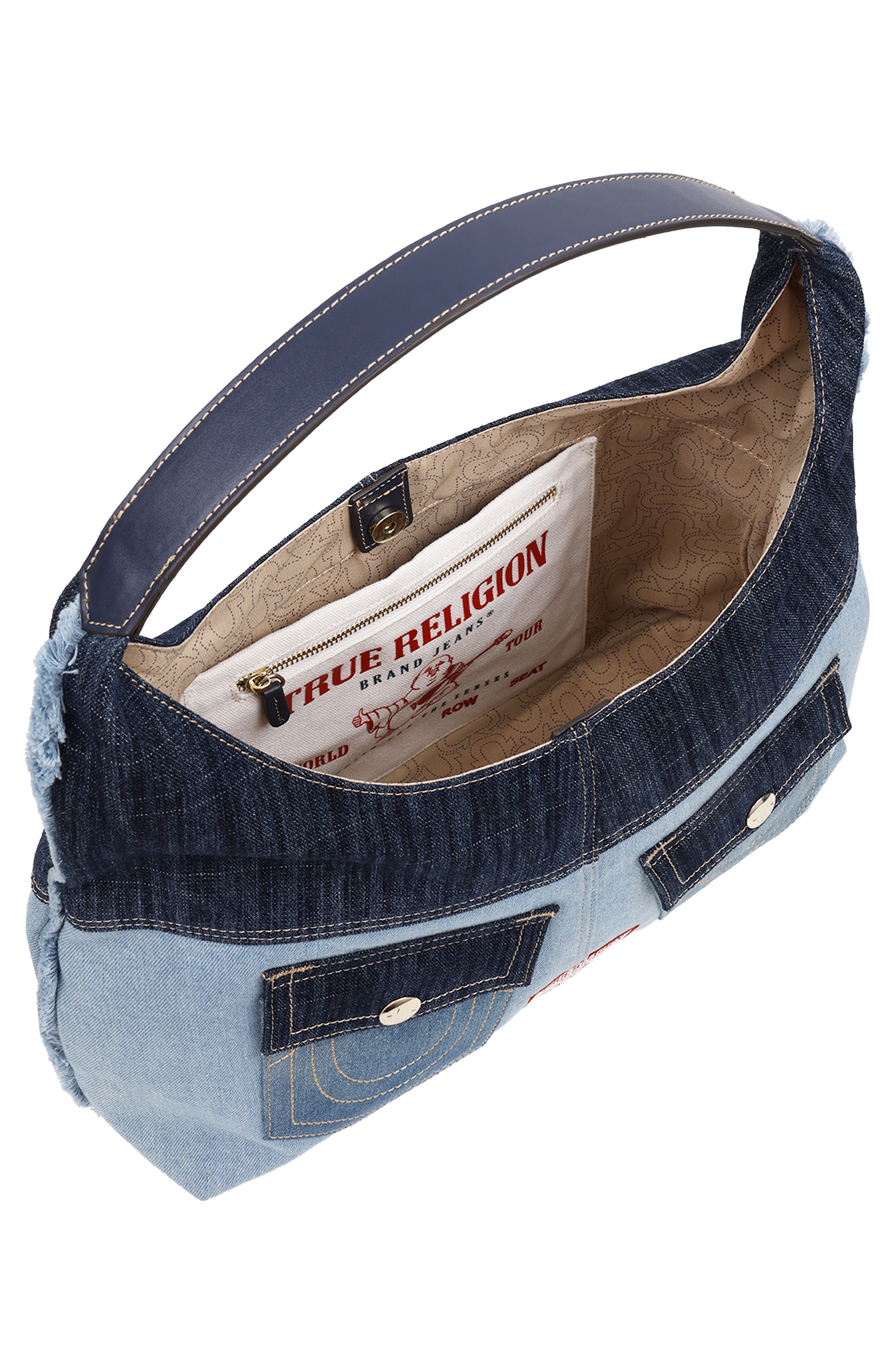 Horseshoe Pocket Colorblock Denim Shoulder Bag, Alternate, color, MULTI