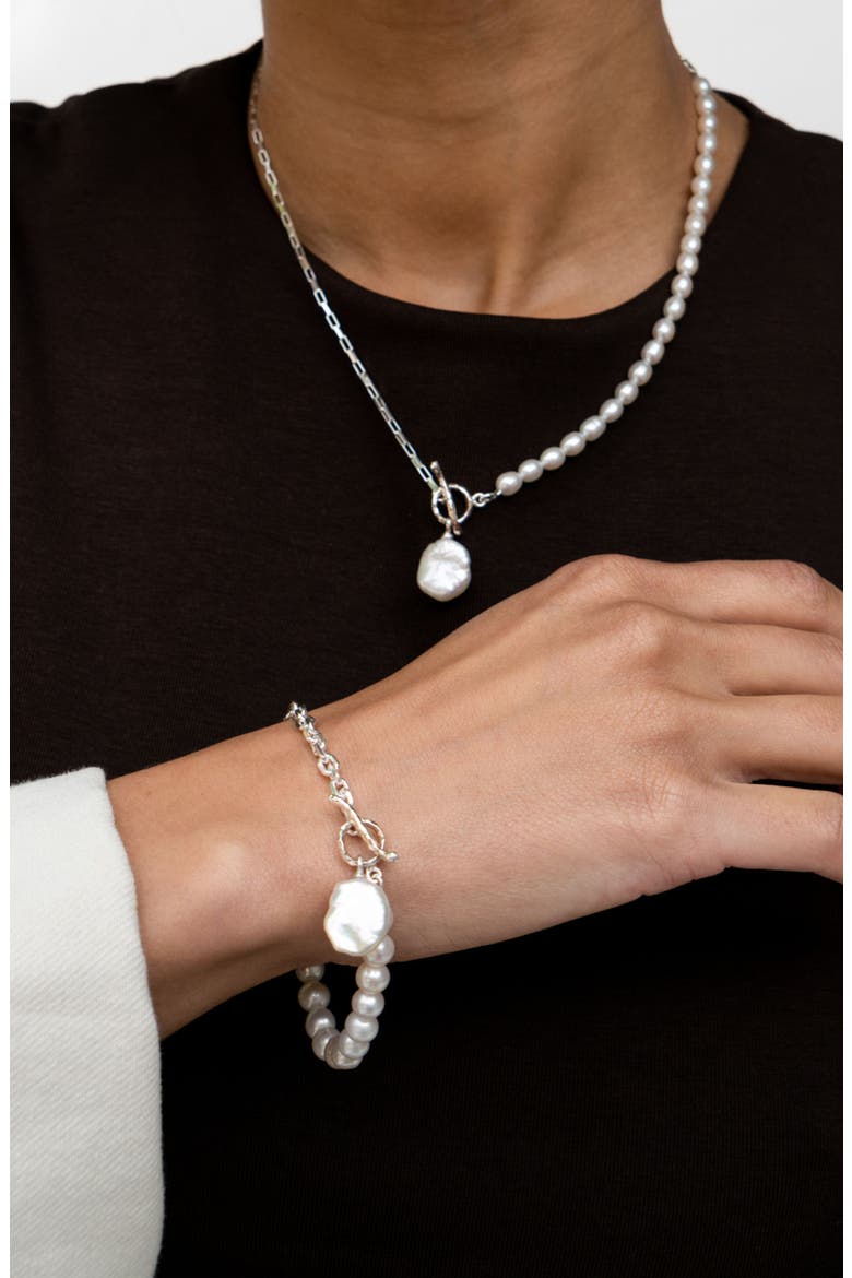 Timeless Keshi Pearl Drop Chain Necklace, Alternate, color, Sterling Silver