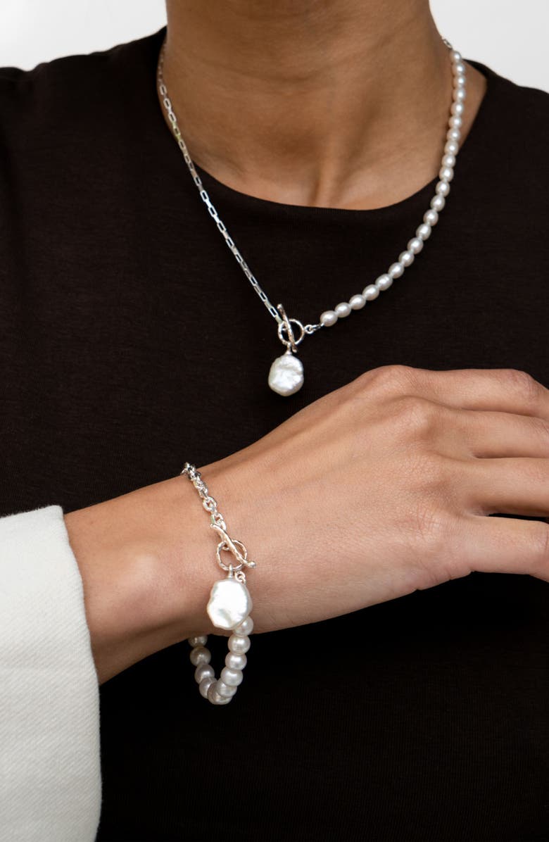 Dower & Hall Timeless Keshi Pearl Drop Chain Necklace, Alternate, color, Sterling Silver