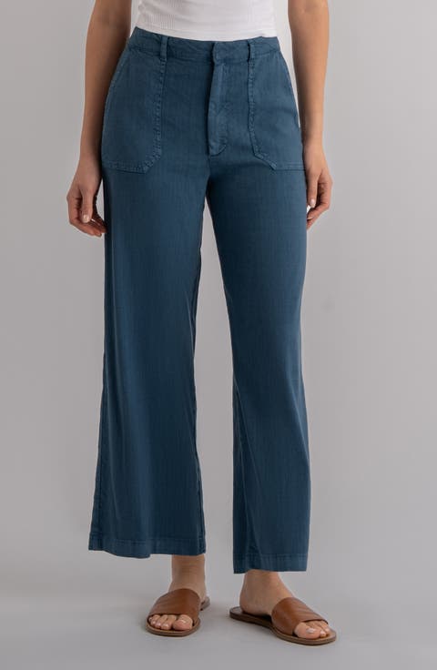 Topaz High Waist Crop Wide Leg Linen Blend Pants (Regular & Petite)